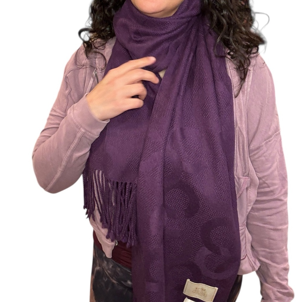 Coach Vintage Purple Op C Cashmere Fringe Soft Luxe Winter Weap - Picture 4 of 5